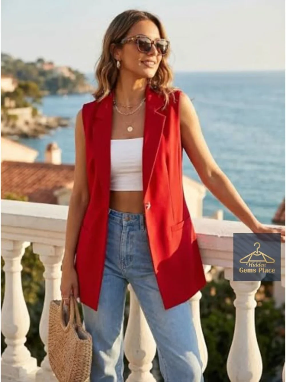 Sleeveless Vest Blazer Fully Lined Open Front Work Office Jacket Pockets